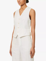 Polo Ralph Lauren Womens V-Neck Regular-Fit Linen Waistcoat White - Size 16