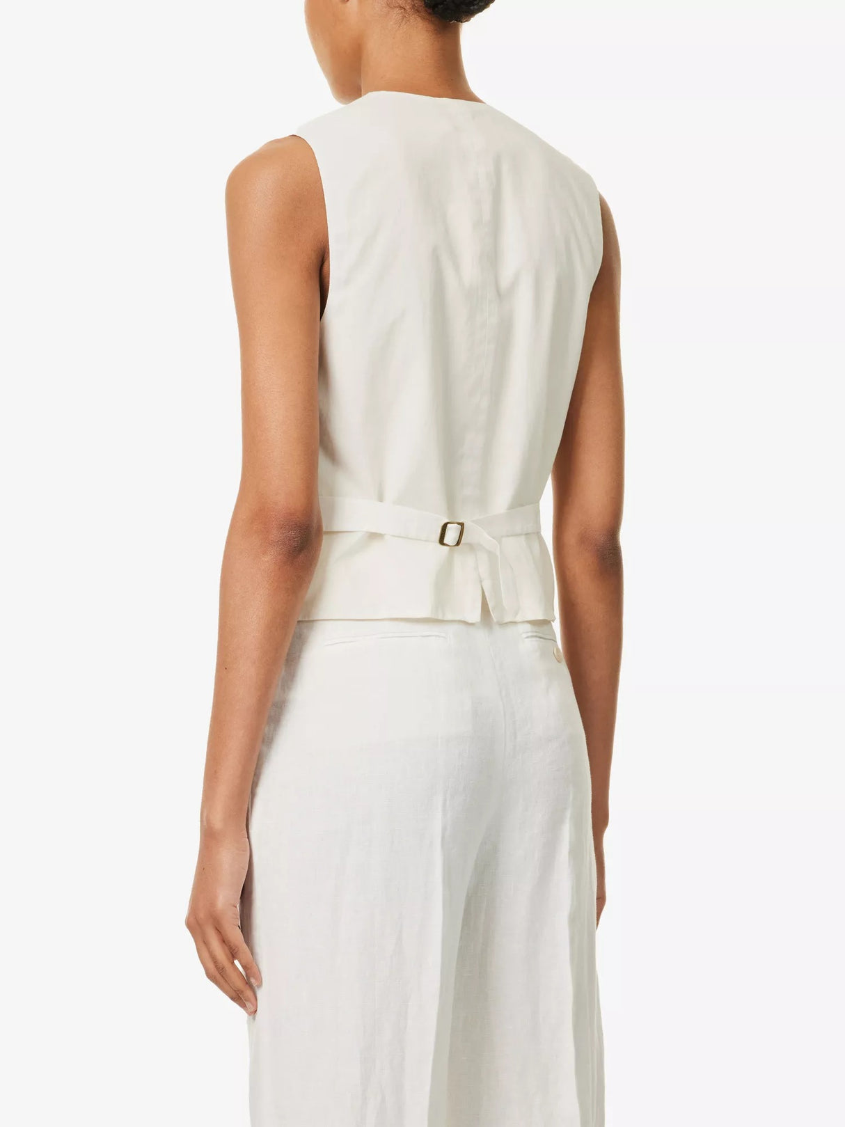 Polo Ralph Lauren Womens V-Neck Regular-Fit Linen Waistcoat White - Size 16