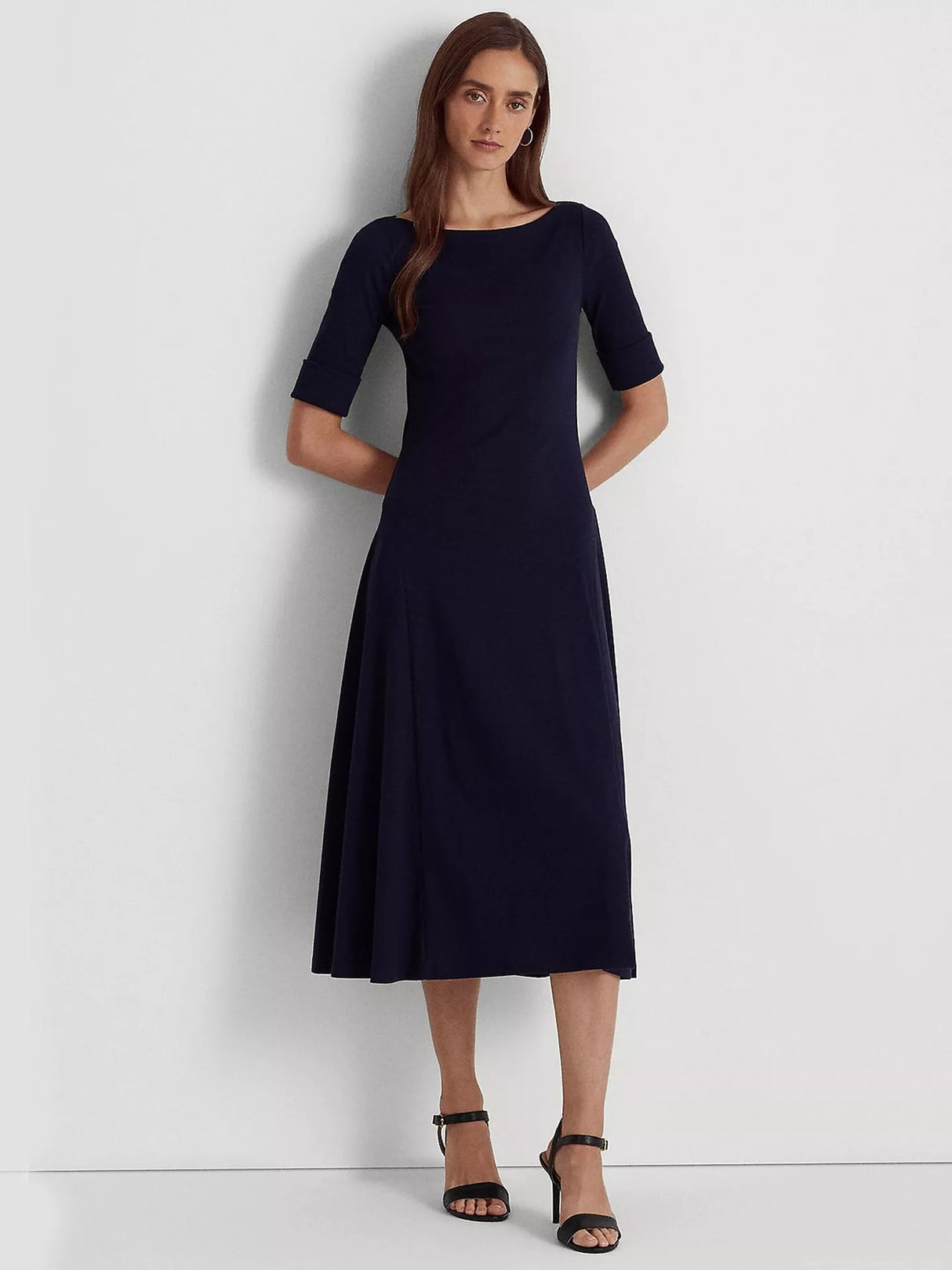 Ralph Lauren Munzie Fit & Flare Jersey Midi Dress - Lighthouse Navy - Small