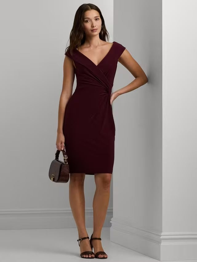 Ralph Lauren Women's Leonidas Knee Length Cocktail Dress - Pinot Noir - 14
