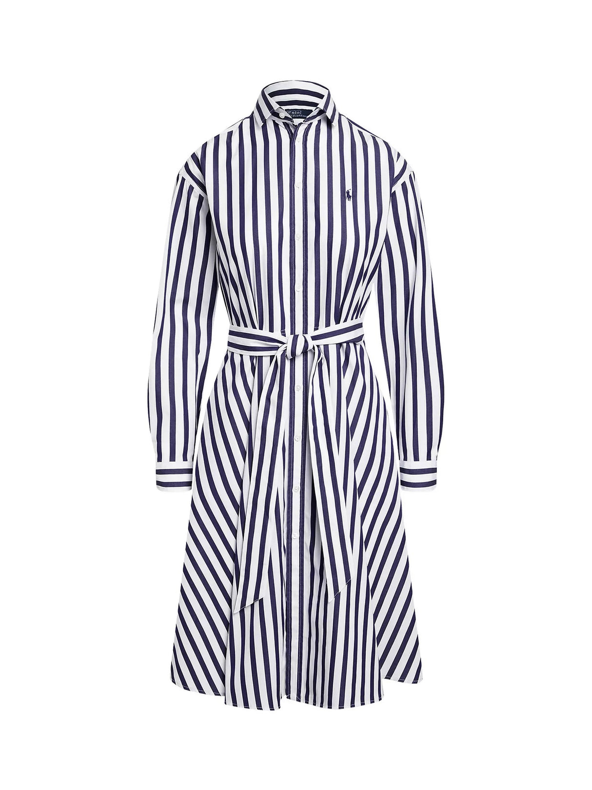 Ralph Lauren Stripe Knee Length Long Sleeve Shirt Dress - Navy/White - UK 8