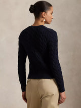Ralph Lauren Women's Polo Crew Neck Cotton Cable Knit Cardigan - Navy - XS