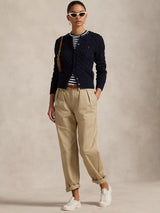 Ralph Lauren Women's Polo Crew Neck Cotton Cable Knit Cardigan - Navy - XS
