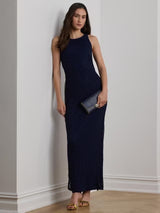 Ralph Lauren Zakaria Beaded Mesh Sleeveless Column Dress - Navy - UK 10