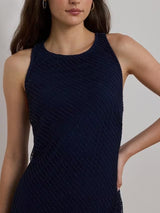 Ralph Lauren Zakaria Beaded Mesh Sleeveless Column Dress - Navy - UK 10