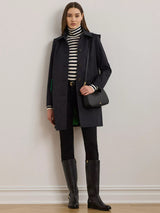 Ralph Lauren Women's Lined Cotton Blend Buttton Overcoat - Navy - Medium