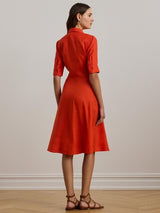 Ralph Lauren Wakana Tie Waist Linen Midi Classic Shirt Dress - Orange UK 18