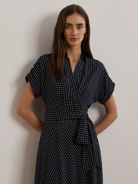 Ralph Lauren Fratillio Polka Dot A Line Midi Shirt Dress - Navy - UK 12