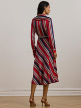 Ralph Lauren Womens Rowella Polyester Satin Stripe Wrap Midi Shirt Dress 12