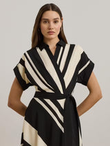 Ralph Lauren Fratillio Cream/Black Short Sleeve Wrap Front Shirt Dress UK 14