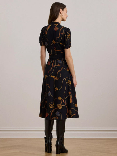 Ralph Lauren Raglis Nautical Print Shirt Midi Dress - Navy/Multi - Size 8