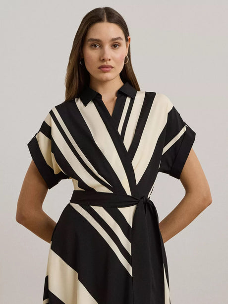 Ralph Lauren Fratillio Short Sleeve Wrap Shirt Dress - Cream/Black - UK 16