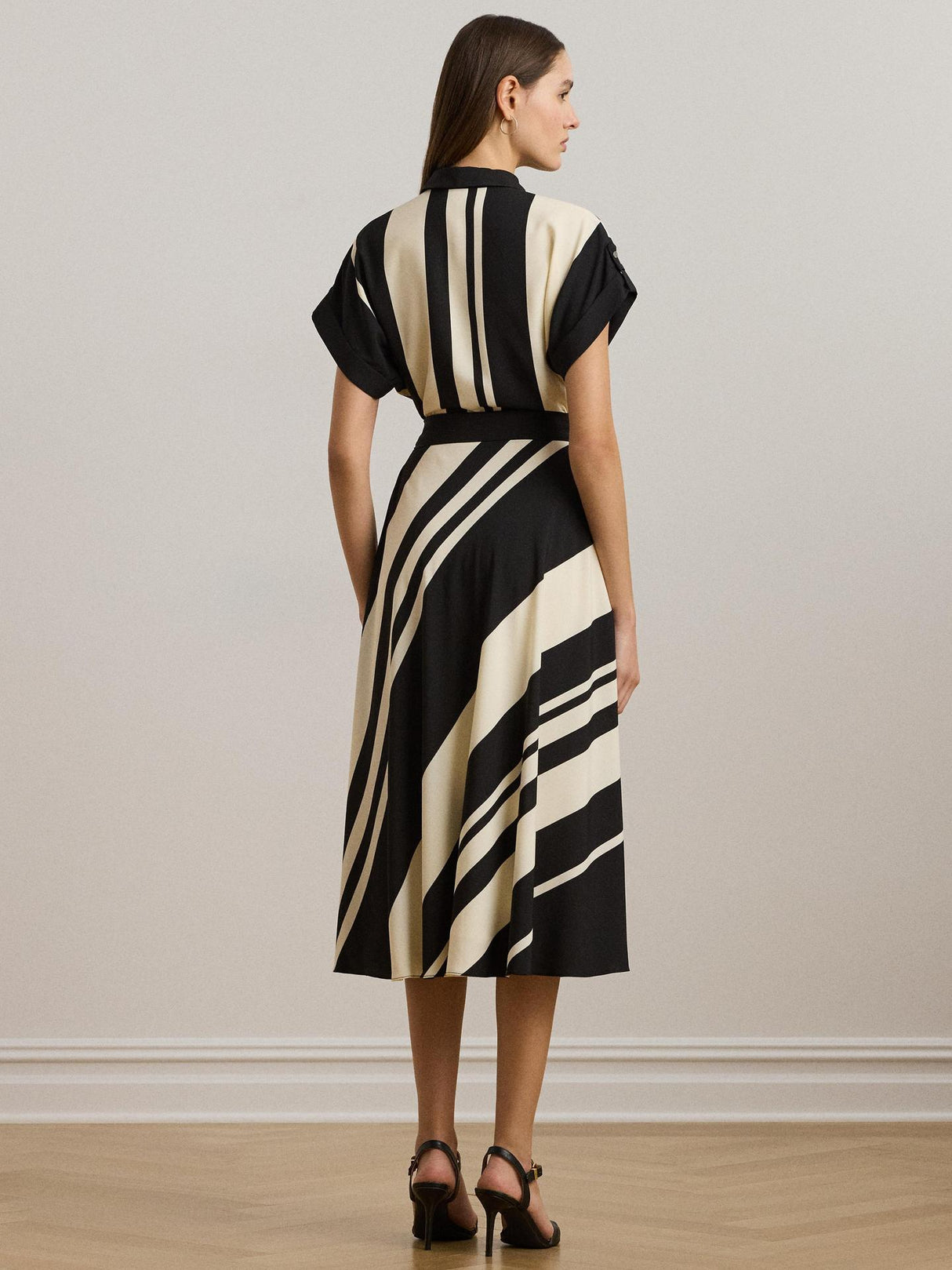 Ralph Lauren Fratillio Short Sleeve Wrap Front Shirt Dress Cream/Black 12