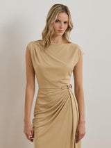 Ralph Lauren Womens Brecka Drape Polyester Jersey Dress Sand Dune - Size 10