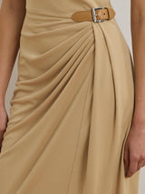 Ralph Lauren Womens Brecka Drape Polyester Jersey Dress Sand Dune - Size 10