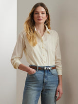 Ralph Lauren Womens Marvena Textured Long Sleeve Shirt Cream - Size Medium