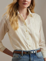 Ralph Lauren Womens Marvena Textured Long Sleeve Shirt Cream - Size Medium