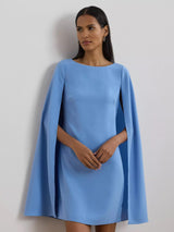 Ralph Lauren Petra Cape Georgette Cocktail Mini Dress - Sky Blue - UK 12