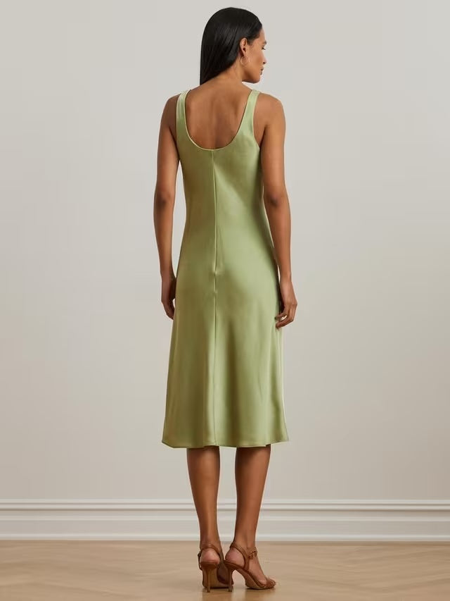 Ralph Lauren Caresha Charmeuse Sleeveless Cocktail Dress - Light Olive UK 12