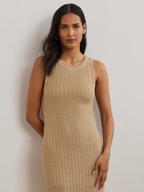 Ralph Lauren Naylin Shimmer Pointelle Linen Rich Midi Dress - Sand - XL