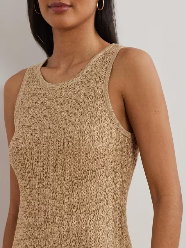 Ralph Lauren Naylin Shimmer Pointelle Linen Rich Midi Dress - Sand - XL