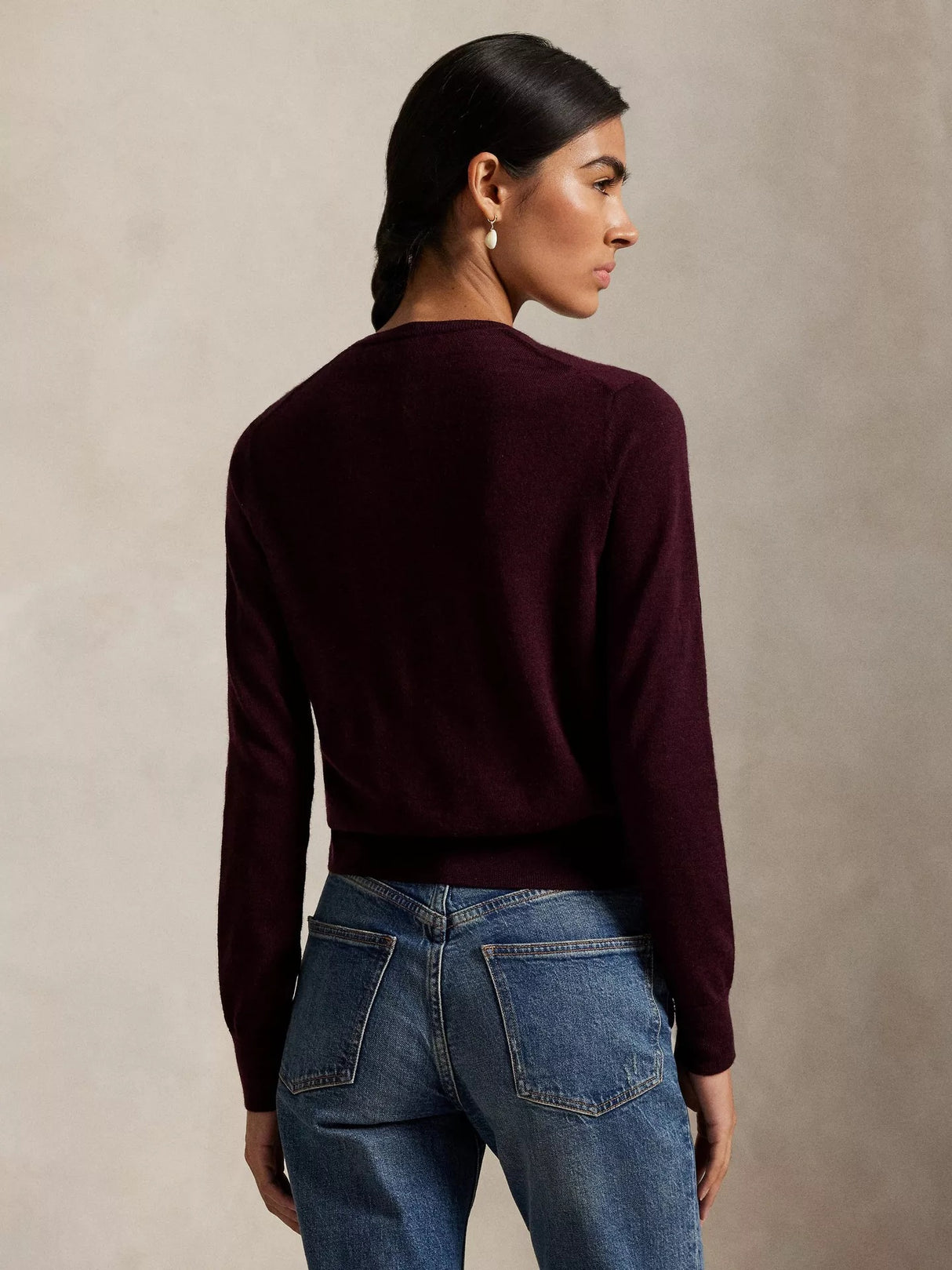 Ralph Lauren Women's Crew Neck Loose Fit Pure Wool Jumper - Burgundy - XL