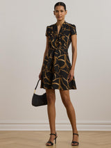 Ralph Lauren Womens Makeda Polyester Short Sleeve Mini Dress Black/Tan - 18