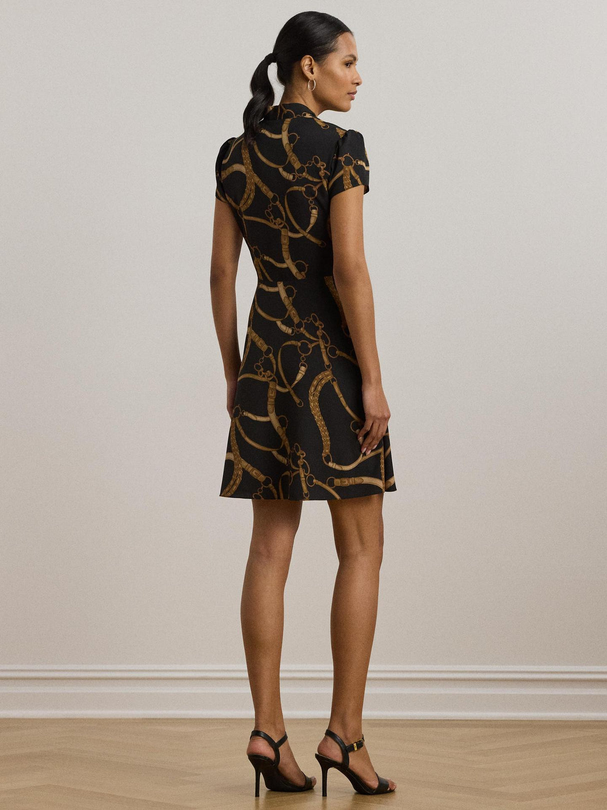 Ralph Lauren Womens Makeda Polyester Short Sleeve Mini Dress Black/Tan - 18