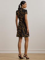 Ralph Lauren Womens Makeda Polyester Short Sleeve Mini Dress Black/Tan - 18