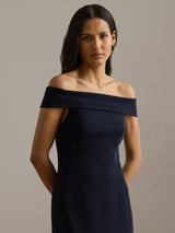 Ralph Lauren Adlar Crepe Off Shoulder Ball Gown Maxi Dress - Navy - UK 14
