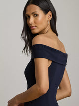 Ralph Lauren Adlar Crepe Off Shoulder Ball Gown Maxi Dress - Navy - UK 14