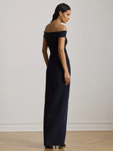 Ralph Lauren Adlar Crepe Off Shoulder Ball Gown Maxi Dress - Navy - UK 14