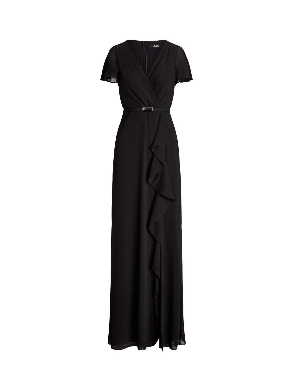 Ralph Lauren Flutter Sleeve V-Neck Fit & Flare Maxi Dress - Black - UK 18