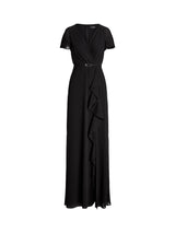Ralph Lauren Flutter Sleeve V-Neck Fit & Flare Maxi Dress - Black - UK 18