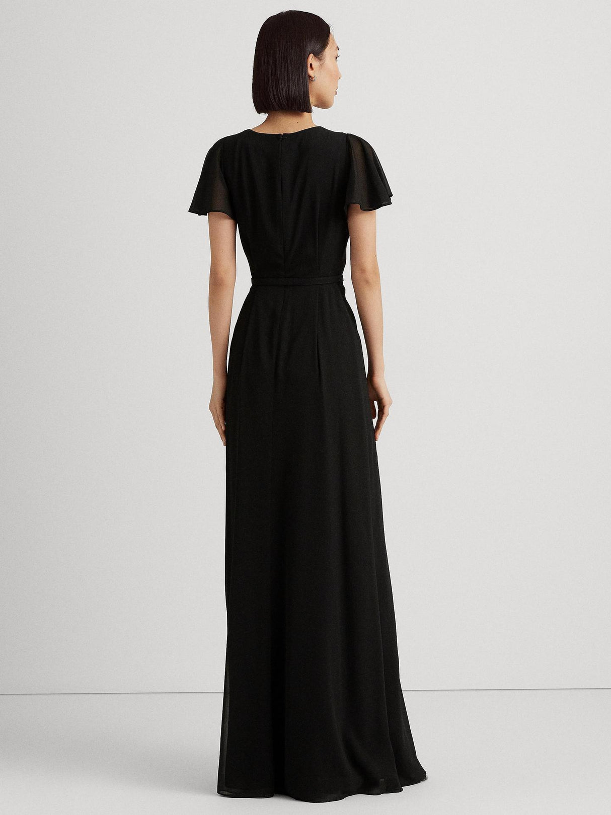 Ralph Lauren Flutter Sleeve V-Neck Fit & Flare Maxi Dress - Black - UK 18