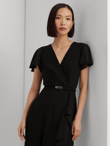 Ralph Lauren Flutter Sleeve V-Neck Fit & Flare Maxi Dress - Black - UK 18