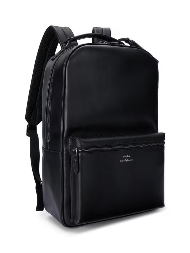 Ralph Lauren Classic Plain Leather Large Elegant Travel Backpack - Black