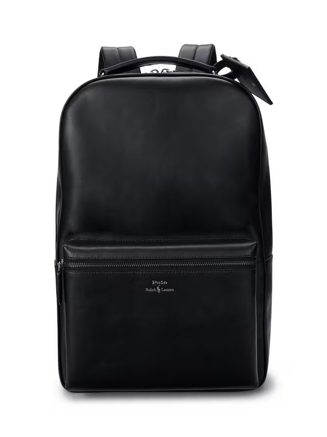 Ralph Lauren Classic Plain Leather Large Elegant Travel Backpack - Black