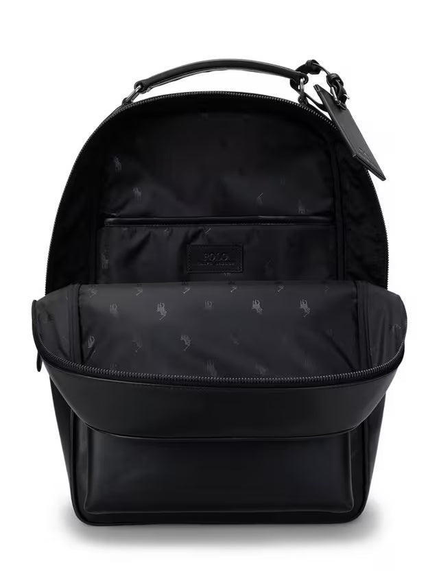 Ralph Lauren Classic Plain Leather Large Elegant Travel Backpack - Black