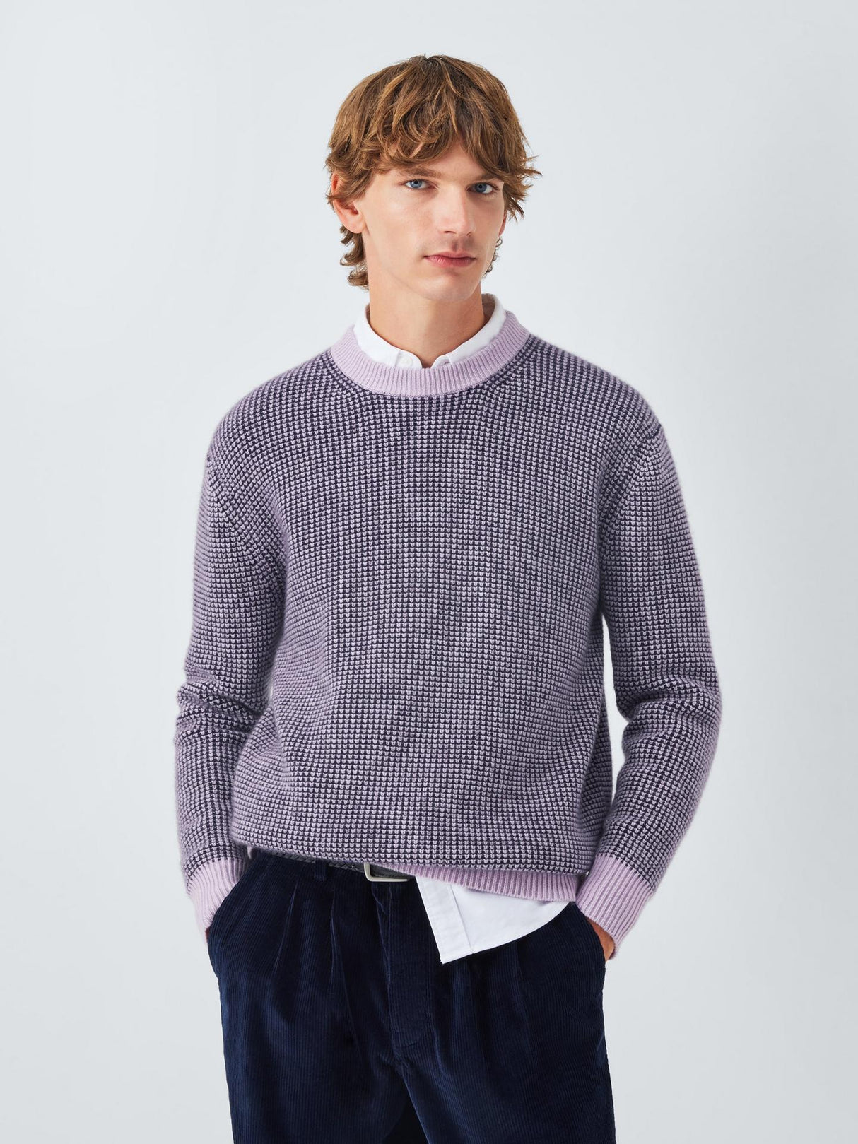 John Lewis Mens Cashmere Crew Neck Waffle Texture Jumper - Lilac - Size S