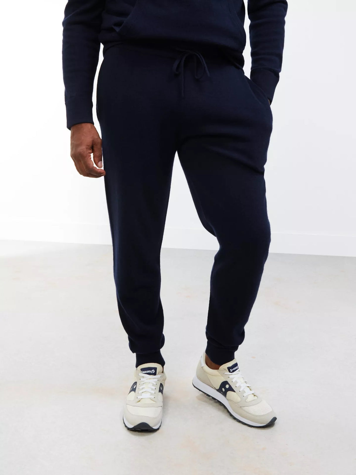 John Lewis Men's Casual Regular Plain Cashmere Joggers - Navy - Size S