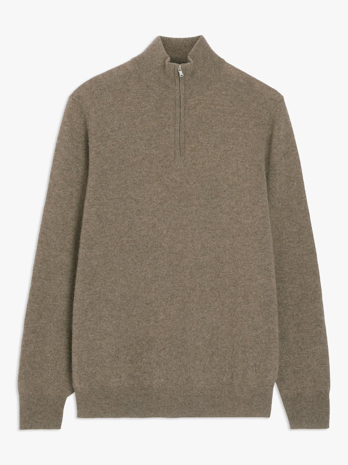 John Lewis Cashmere Half Zip Neck Regular Mens Jumper - Oatmeal - Medium