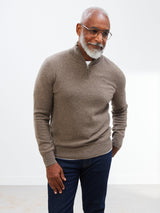 John Lewis Cashmere Half Zip Neck Regular Mens Jumper - Oatmeal - Medium