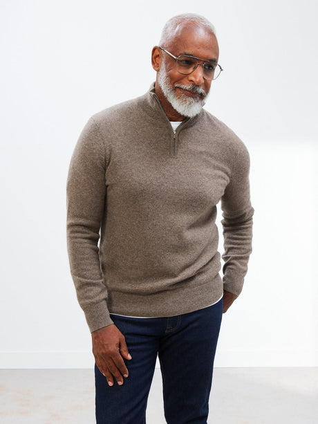John Lewis Cashmere Half Zip Neck Regular Mens Jumper - Oatmeal - Medium