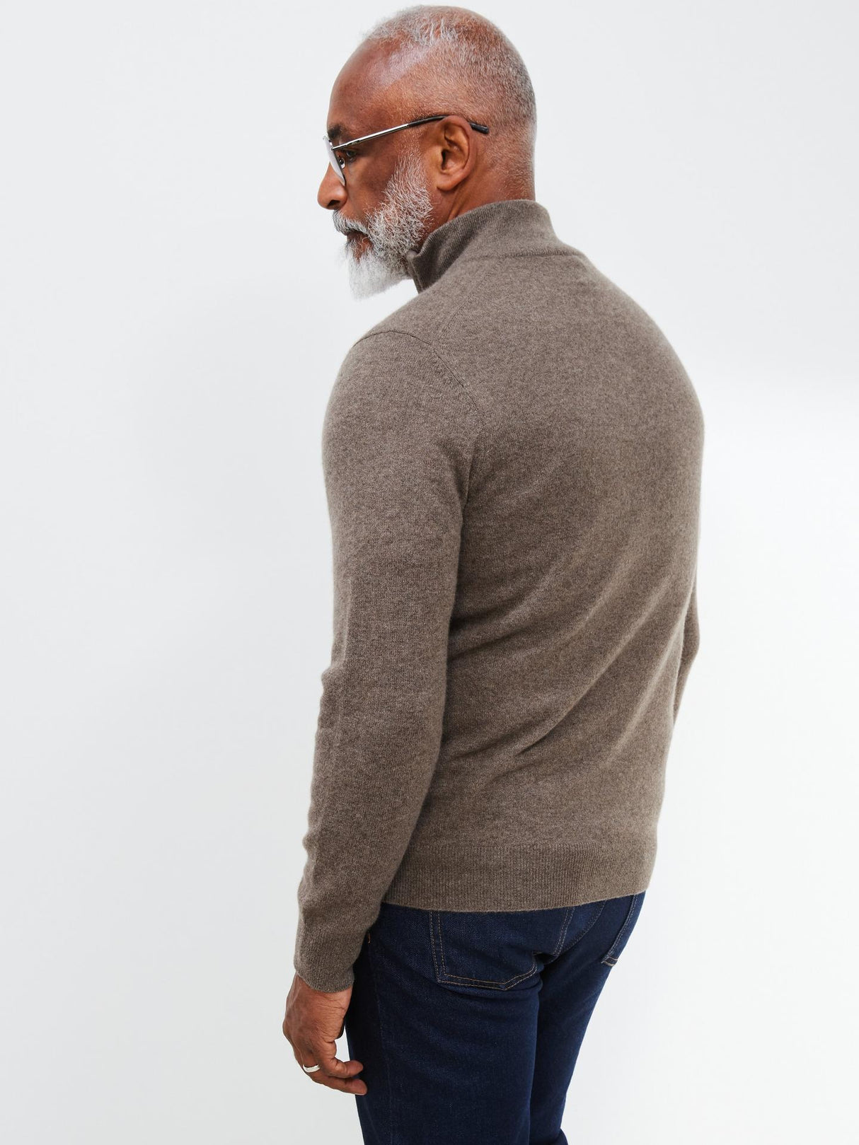 John Lewis Cashmere Half Zip Neck Regular Mens Jumper - Oatmeal - Medium
