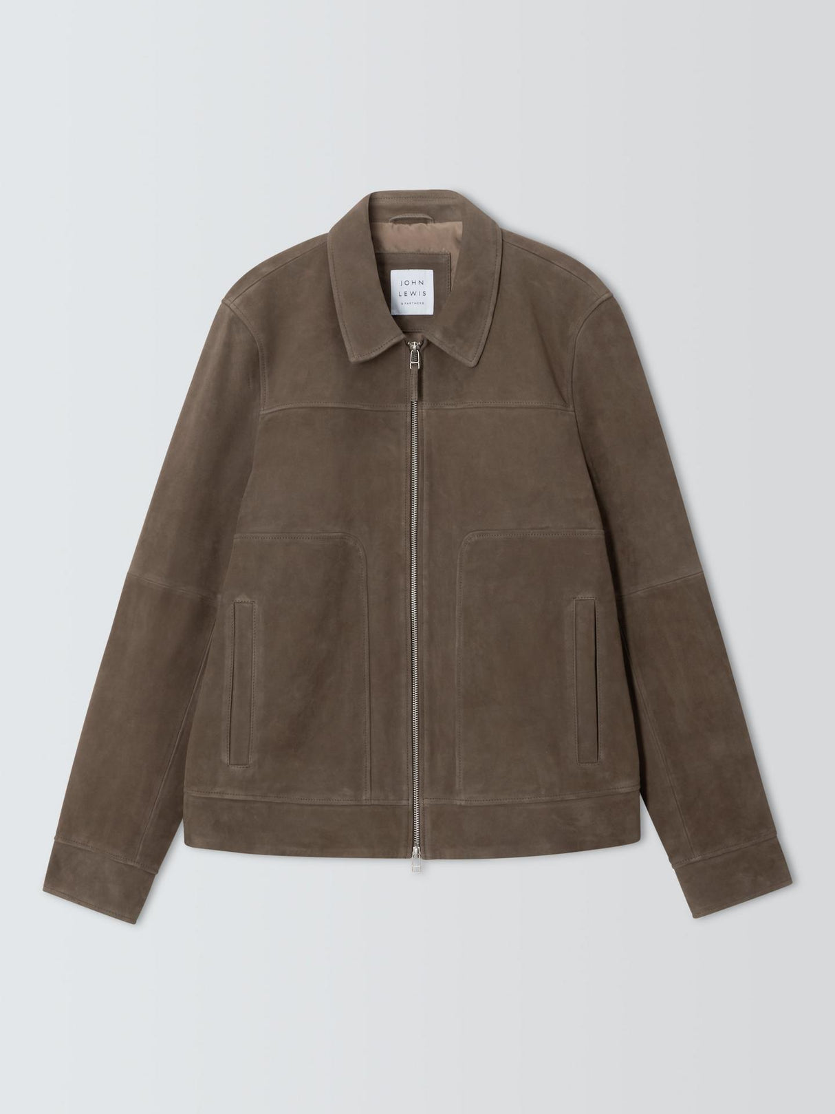 John Lewis Mens Natural Suede Regular Fit Bomber Jacket Dark Khaki - Size XL