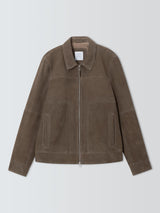 John Lewis Mens Natural Suede Regular Fit Bomber Jacket Dark Khaki - Size XL