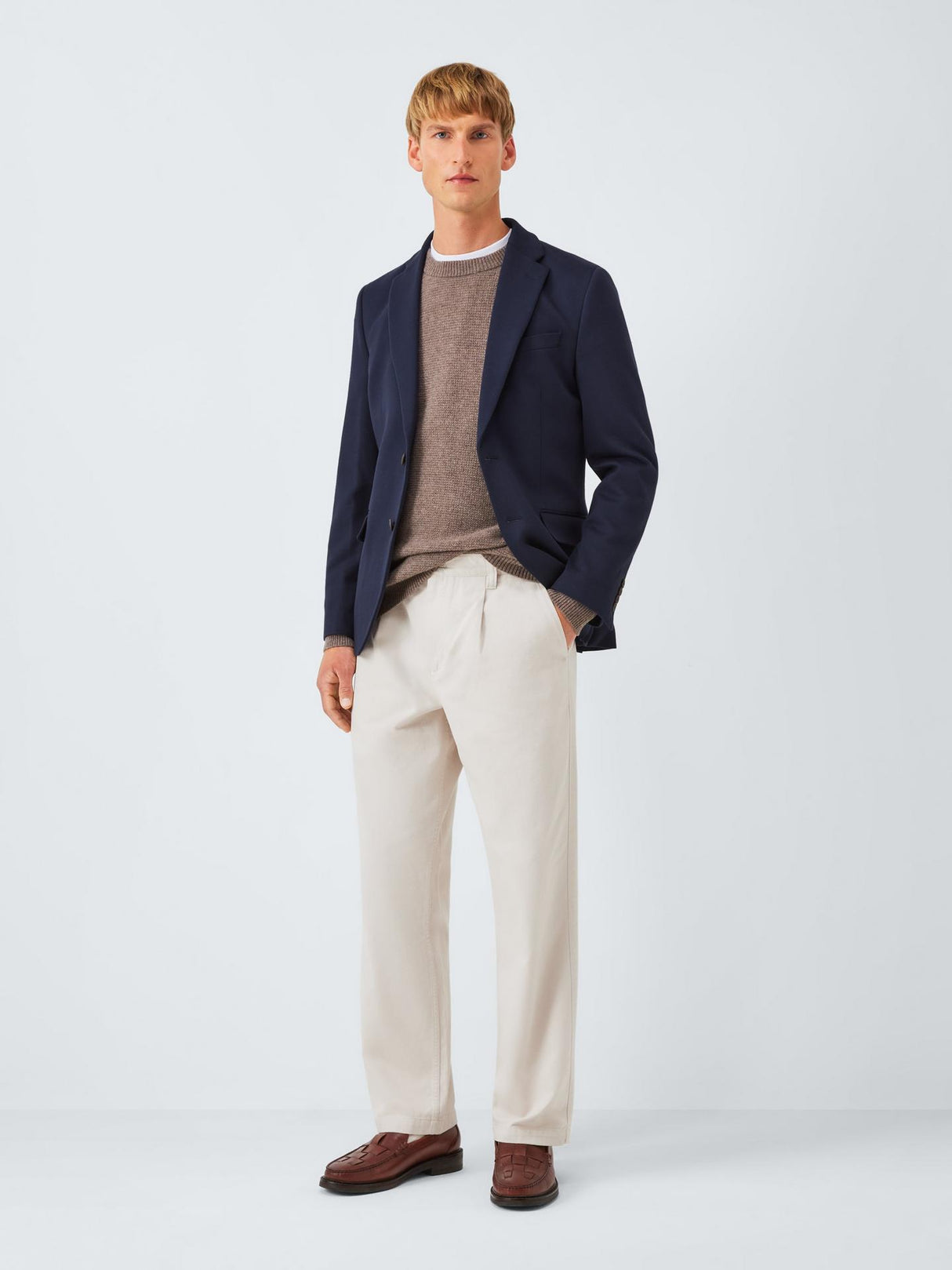 John Lewis Mens Single Breasted Cotton Blend Knit Blazer - Navy - Size 38R