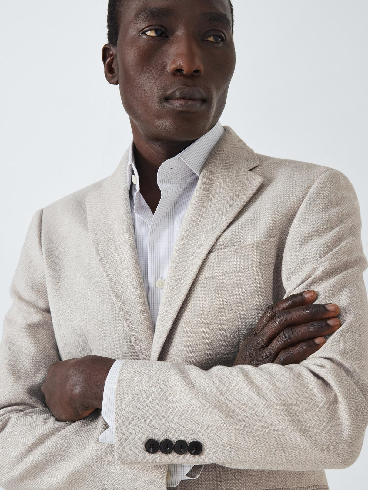 John Lewis Mens Stoford Herringbone Regular Fit Blazer Natural - Size 46R