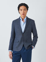 John Lewis Caston Single Breasted Regular Fit Linen Blend Blazer - Navy  44R